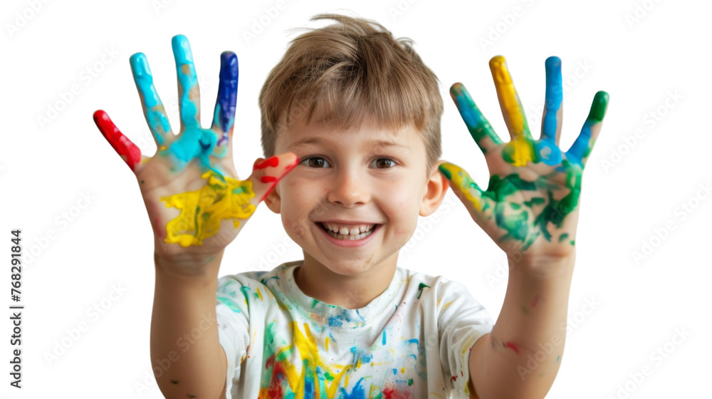 Portrait of a child with hands dirty from paint Portrait of a child with hands dirty from paint
