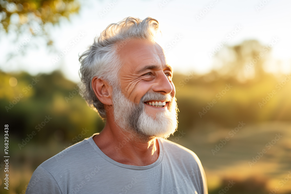 Joyful mature man with a bright smile outdoors, feeling of happiness and enjoyment, golden hour warmth. Joyful mature man with a bright smile outdoors, feeling of happiness and enjoyment, golden hour warmth.