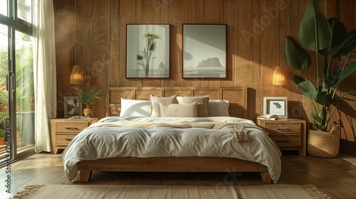 Modern Wooden Bedroom Interior with Tropical Elements © lin
