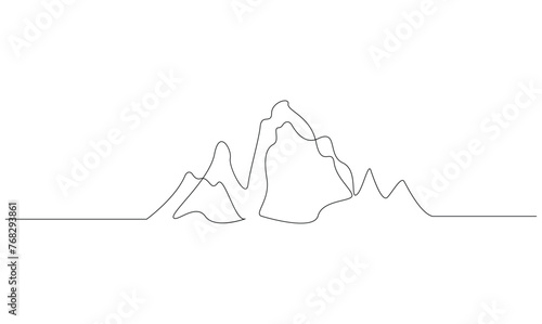 Vector one continuous line drawing of mountain range landscape minimalist isolated on white background