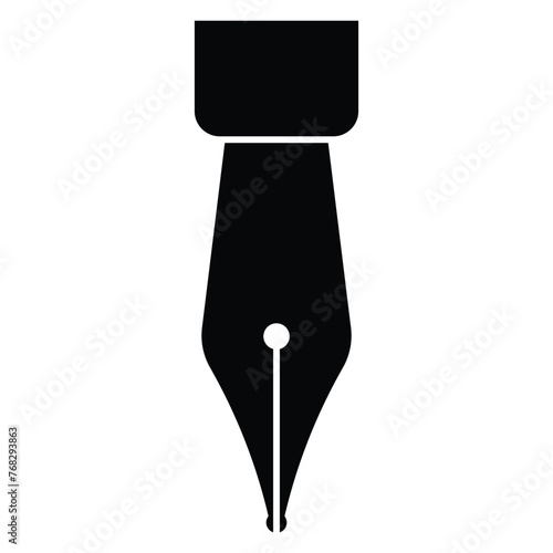 Fountain pen vector icon. Old fountain pen nibs pictogram. Retro fountain nib pen tip. Calligraphy Ink Pen. Black silhouette illustration.