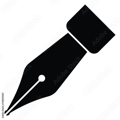 Fountain pen vector icon. Old fountain pen nibs pictogram. Retro fountain nib pen tip. Calligraphy Ink Pen. Black silhouette illustration.