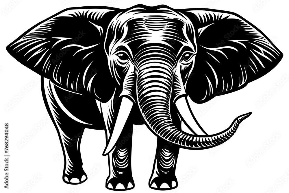 A realistic Elephant silhouette  vector art illustration