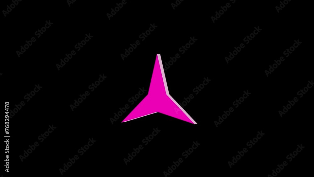 3d three star three hand logo icon loopable rotated pink color animation on black background 3d three star three hand logo icon loopable rotated pink color animation on black background