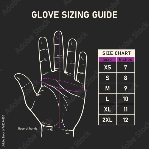 Glove sizing guide chart with hand illustration