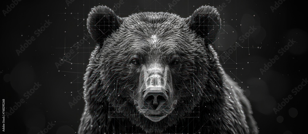 Front view of brown bear isolated on black background - obrazy, fototapety, plakaty 
