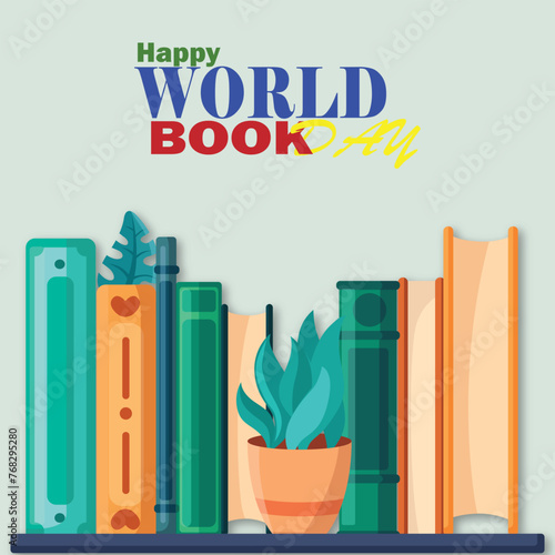 happy world book day illustration realistic paper cut vector