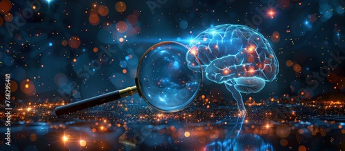 Magnifying glass and human brain