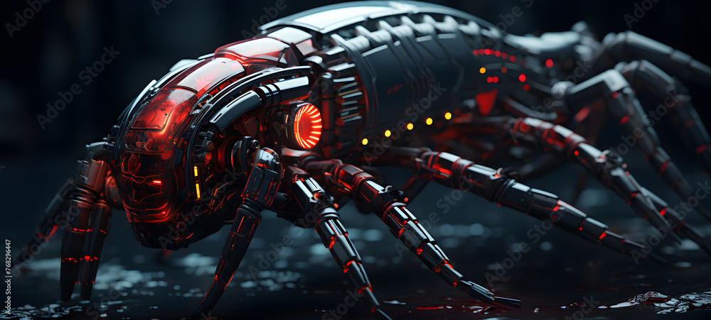 Fototapeta premium transform red centipede monster-shaped nano robot, ai generative