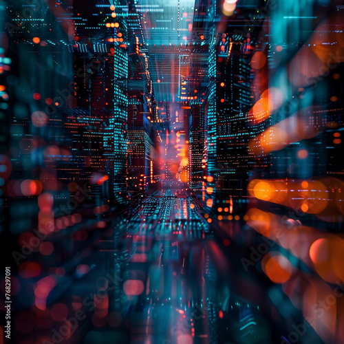 Futuristic Cyber Tunnel with Glowing Data Streams © HustlePlayground