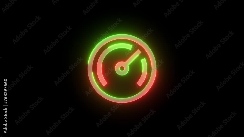 Neon high speed icon green red color glowing animation black background Neon high speed icon green red color glowing animation black background