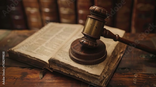 The judge's mallet, along with law enforcement officers and considered evidence and documents, embodies the theme of law