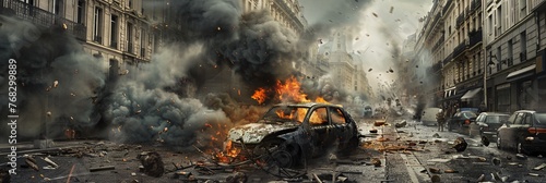 Tumultuous Times The Unrest in Paris Streets with Burning Car Amidst Protests