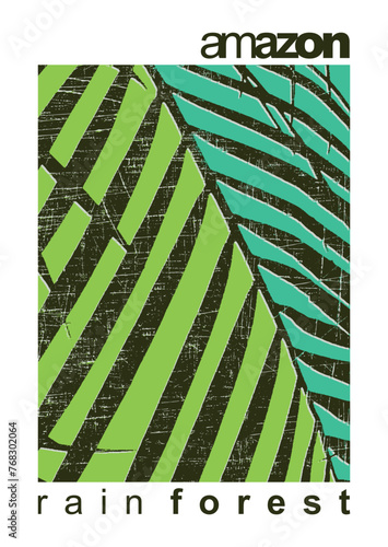 Vector illustration in graphic style of a palm leaf with lettering alluding to ecology.