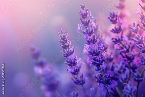 Background with gradient of purple tones and lavender flowers
