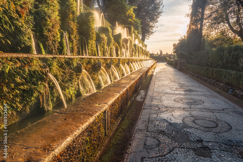 Viale delle Cento Fontane  - the avenue of a hundred fountains - Tivoli, Italy - obrazy, fototapety, plakaty 