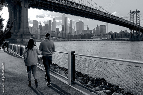 panoramic views of the New York City Manhattan in monochrome © bluraz