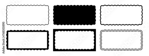 Set of rectangle frames with wiggly edges. Rectangular shapes with undulated borders. Picture or photo frames, empty text boxes, tags or labels scrapbook wavy elements. Vector graphic illustration. photo