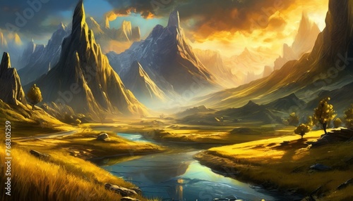 Paisaje asombroso de tonalidades amarillas con montañas pronunciadas