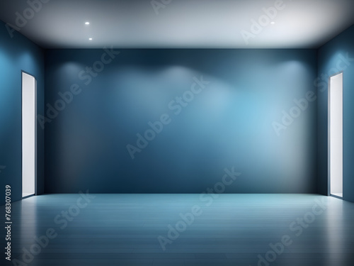 Background blank banner wall studio room blue soft gradient empty light abstract wallpaper template illustration space floor dark texture design website, display your product