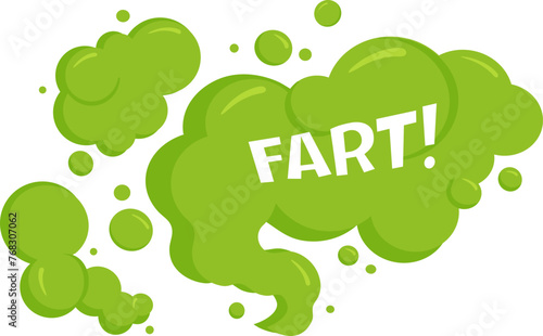 Fart green cloud, smelly bubble, toxic spray gas, smoke steam, cartoon stink odour isolated on white background. Aroma vector illustration