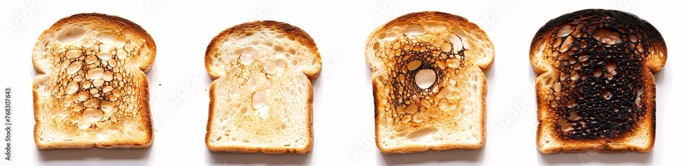 A set of four different toast shades ranging from white to burnt - obrazy, fototapety, plakaty 