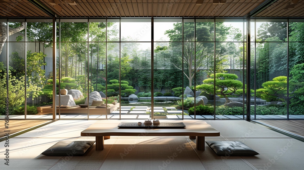 Modern Zen Garden View from Tranquil Interior Modern Zen Garden View from Tranquil Interior