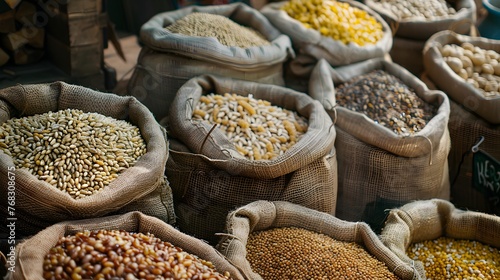 Miscellaneous grain crops selling at the market