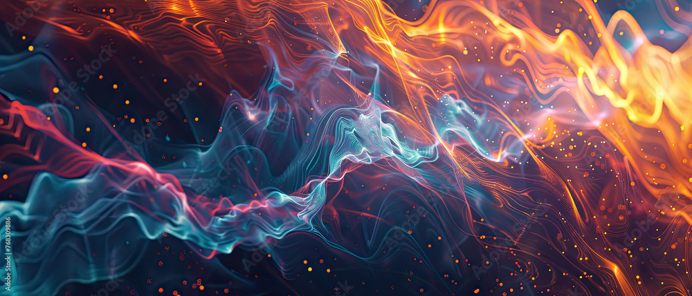 Digital abstract background. Can be used for technological processes, neural networks and AI, digital storages, sound and graphic forms, science, education, etc. - obrazy, fototapety, plakaty 
