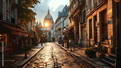 Paris street overlooking the Pantheon, Europe