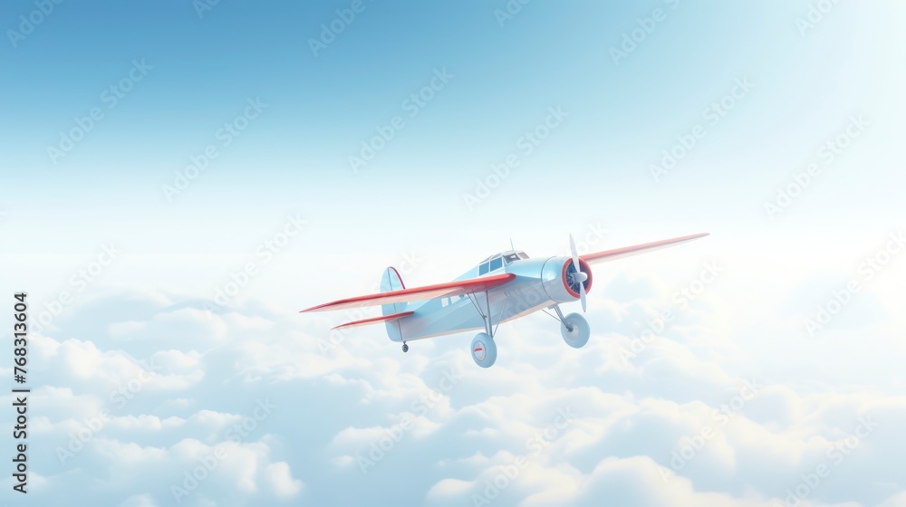 Obraz premium Airplane flying in the cloudy sky.