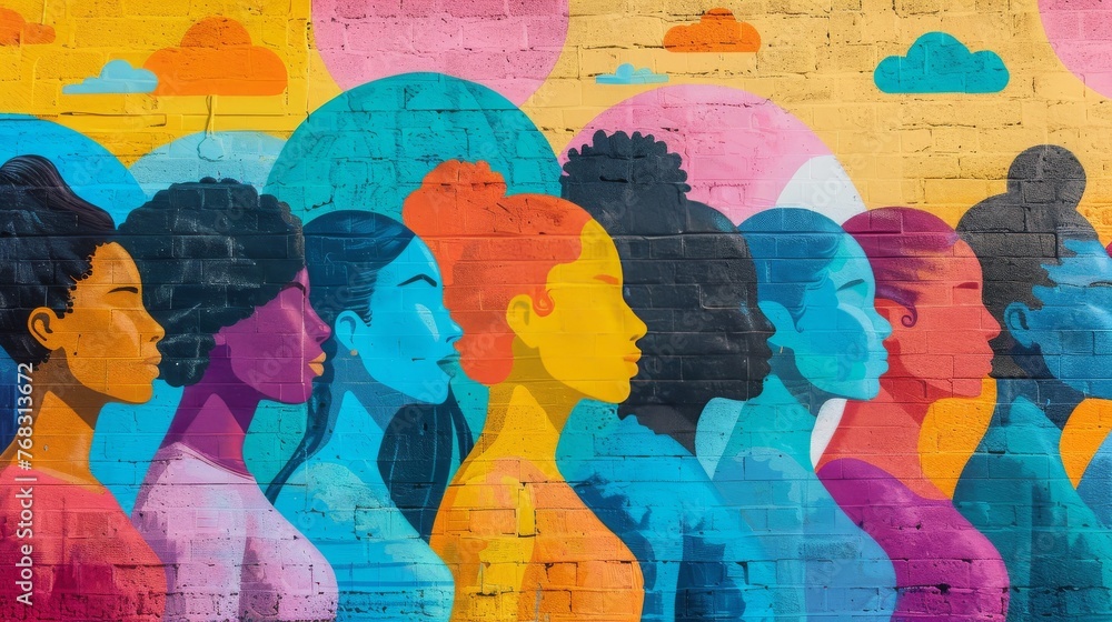 Naklejka premium A bright minimalist mural depicting diverse body shapes and sizes in a positive