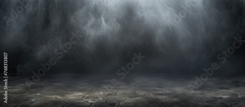 A dimly lit room filled with swirling clouds of smoke billowing out from the ceiling, creating a mysterious and atmospheric atmosphere