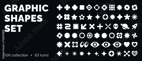 Geometric retro shapes set. Elements for design. Big collection of abstract graphic symbols and objects in y2k style