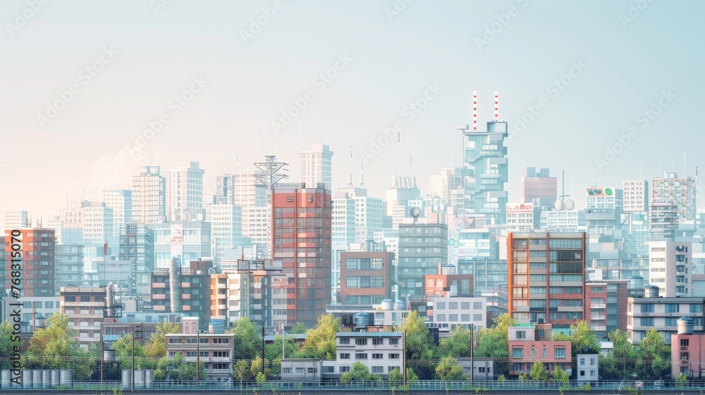 Minimalist cityscape with both upscale and modest dwellings