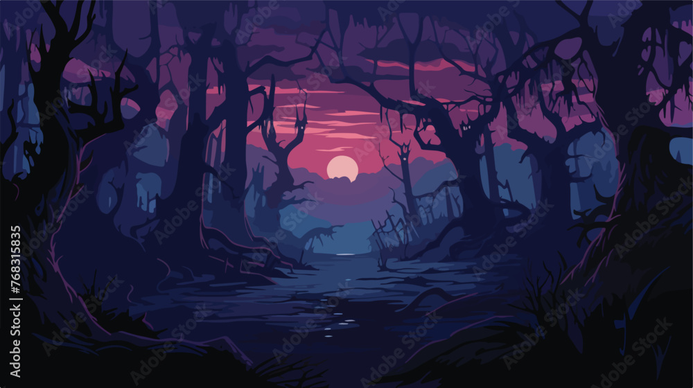 A Dark and Horrible Ghost Forest in Twilight  Concept