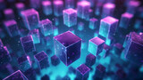 Colorful cubes, blockchain new technology transmission with digital background