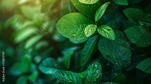 Nature of green leaf in garden at summer. Natural green leaves plants using as spring background cover page greenery environment ecology wallpaper  - generative ai © Nia™