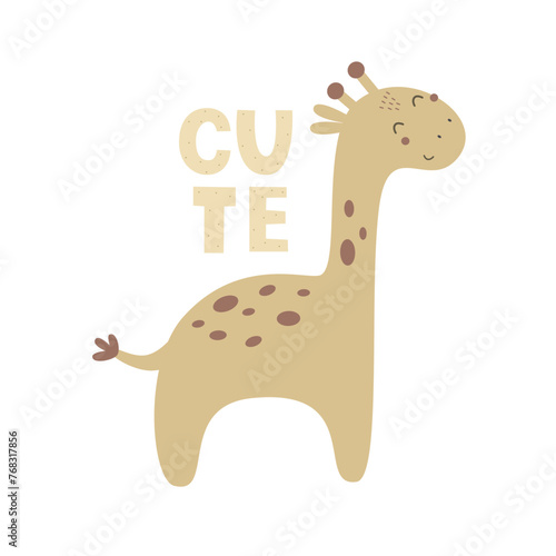 Cute. cartoon giraffe  hand drawing lettering. flat style  colorful vector for kids. baby design for cards  poster decoration  print