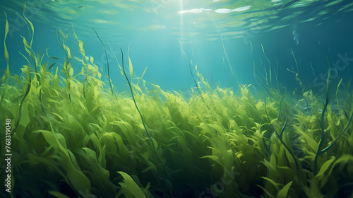 Green bright algae growing underwater © Derby