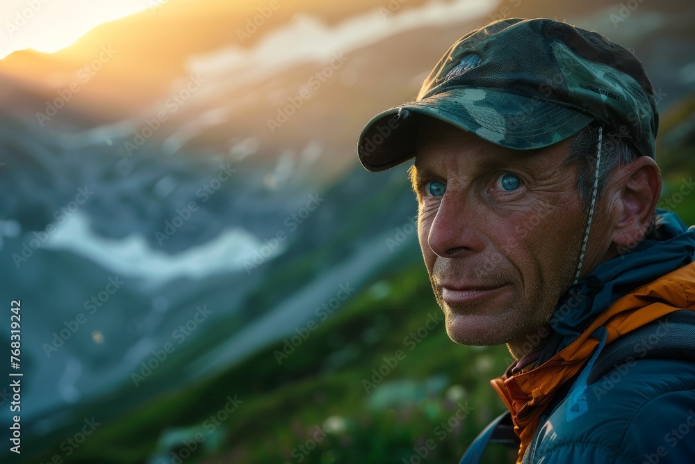 A hiker is captured enjoying a majestic sunrise over the mountains, suggesting adventure and reflection A hiker is captured enjoying a majestic sunrise over the mountains, suggesting adventure and reflection