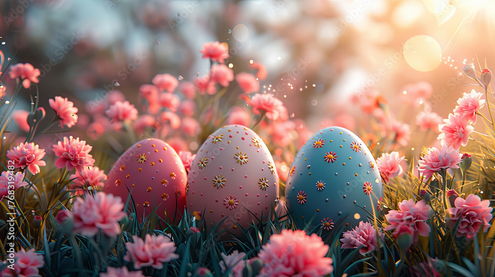colorful easter eggs with carnations colorful easter eggs with carnations