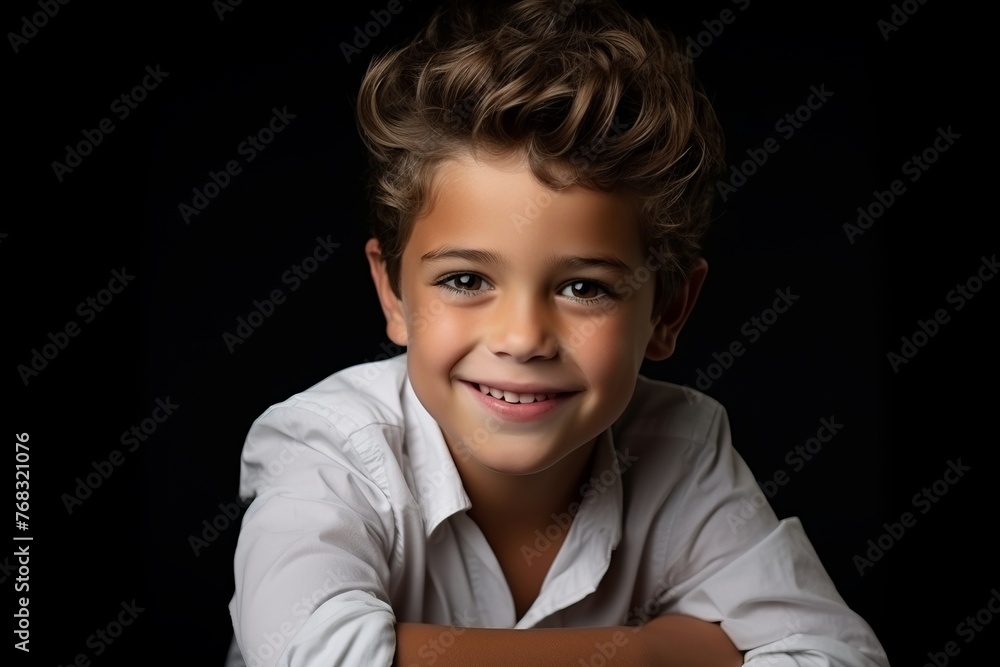 Portrait of a cute little boy on a black background. Studio shot. Portrait of a cute little boy on a black background. Studio shot.