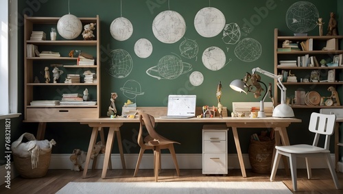 Explorer's Cove: Educational Kids' Room with World Map and Creative Elements photo