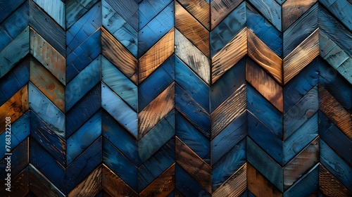 Blue Chevron Wooden Wall: Modern Interior Design Aesthetics