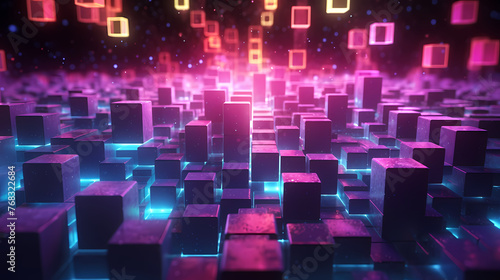 Virtual reality space world in cube effect