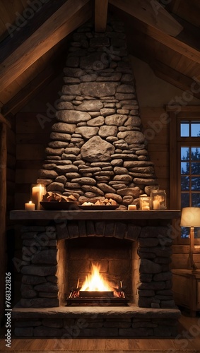 Rustic Hearth  Warmth and Tradition in a Cabin Fireplace