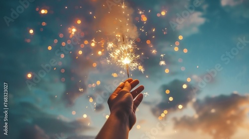 person with firework in the night