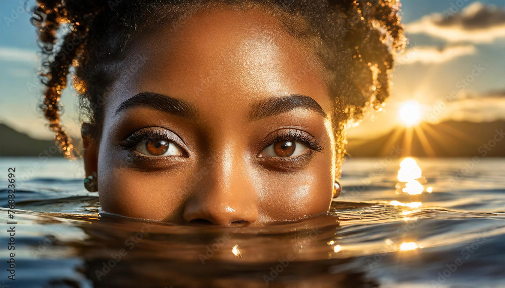 jeune femme afro se baignant - obrazy, fototapety, plakaty 