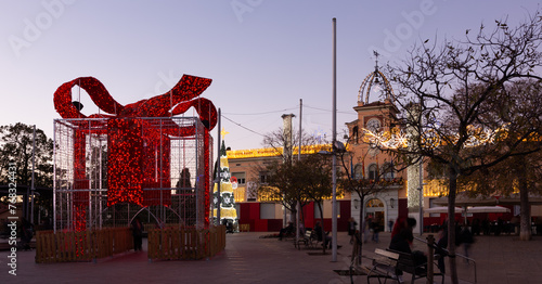 City hall of city Sants Coloma de Gramenet at Christmas time in evening